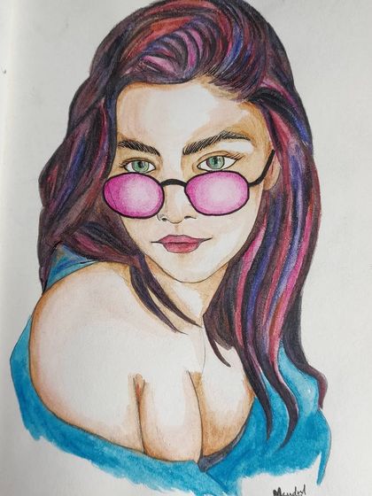 A stylized portrait illustration using colored pencils and ink. This shows my ability to create more graphic, vibrant images with a modern feel.