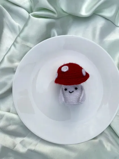 The cute and simple crochet mushroom with red and white spots.