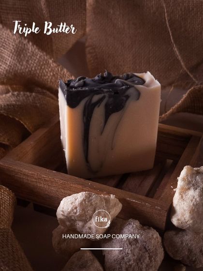 Meet the hydration king, my Triple Butter soap. I pack this bar with cocoa, shea, and kokum butters to create a creamy, luxurious lather that is a true treat for dry skin.