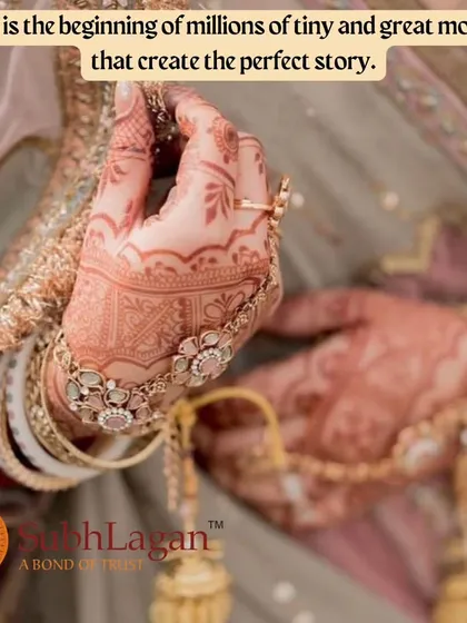 A close-up of a bride's hands, adorned with beautiful mehndi and kalire. This day is the beginning of millions of moments that create a perfect story.