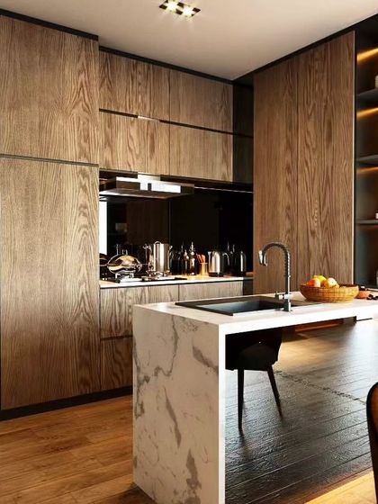 Modular Kitchen - Modular Home Interiors Modern Kitchens with Islands & Breakfast Bars photo 38