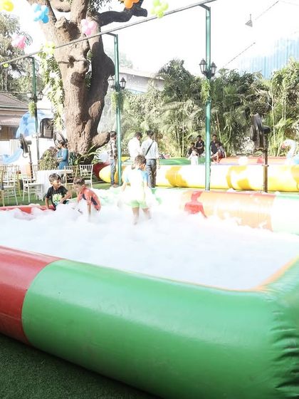 Another angle of the foam pit, showing how much space there is for kids to play freely and safely under supervision.