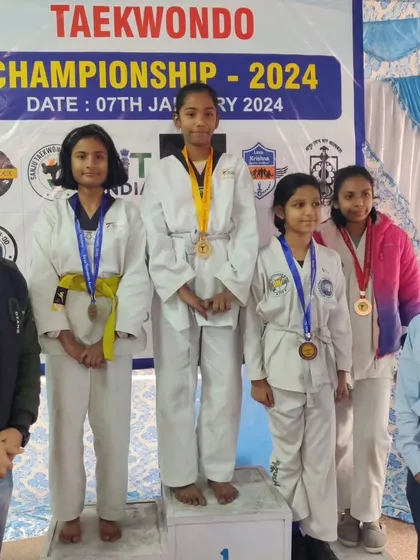 Our students on the winners' podium at the 1st Inter Club and School Taekwondo Championship.