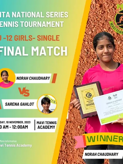 Celebrating the success of our player Norah Chaudhary, winner of the AITA National Series Girls' U-12 Singles title. I am committed to developing champions in both boys' and girls' categories.
