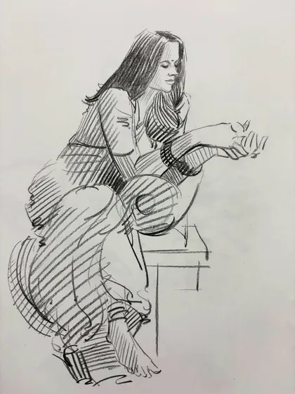 A collection of my figure drawing demonstrations from online classes and practice sessions. Each sketch is an opportunity to study the human form, capturing different poses, gestures, and scenes from daily life.