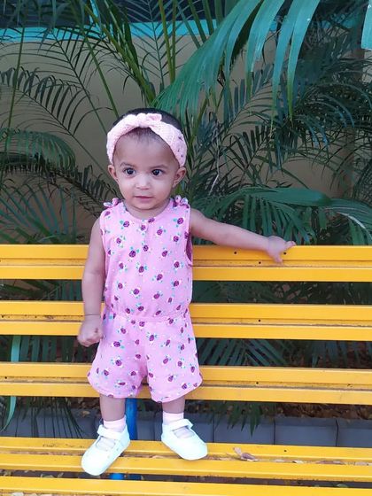 My own little model, baby Qirat, flaunting the Candyline Summer Headband. It's a beautiful lacy design that's perfect for warm weather.