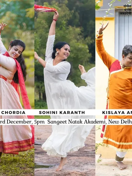 A closer look at the performers for the 'Shiv Dhrupad' composition in Delhi. I was thrilled to share the stage with fellow dancers Kriti Chordia and Kislaya Anand for this special event.