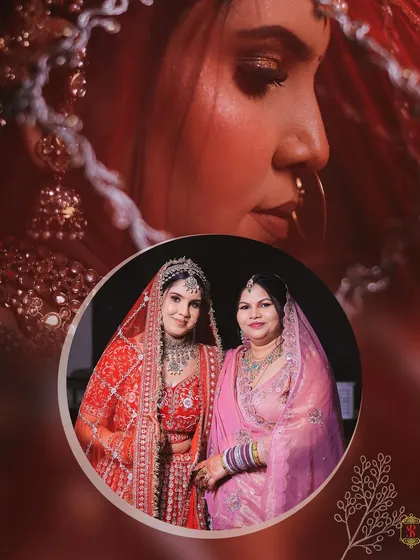 A heartwarming photo of the bride with her mother, combined with a contemplative solo portrait.