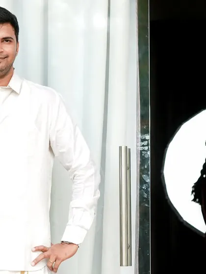 We offer a variety of creative photography styles. This composite image combines a classic portrait of the dad-to-be with an artistic silhouette of the mom-to-be, creating a unique and memorable piece of art.