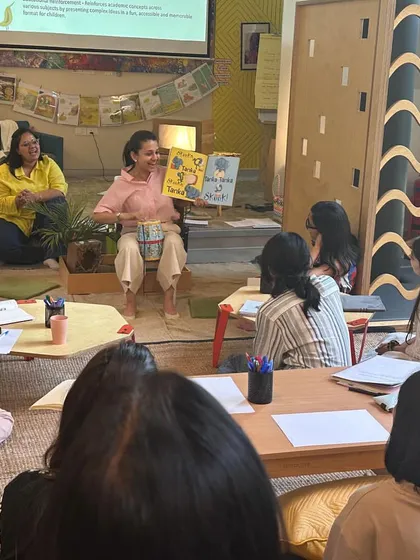 A core part of our teacher training involves learning how to facilitate storytelling that sparks imagination. Here, participants in our early childhood course practice using expressive reading to create an engaging experience for young listeners.
