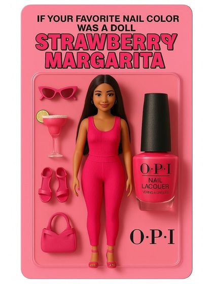 If your favorite nail color was a doll: OPI's Strawberry Margarita. A fun, vibrant pink that's perfect for a playful and sweet look.