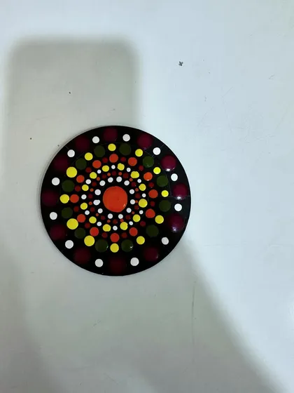This colourful dot mandala was made by a student in one of my mini art courses. It’s a very relaxing and meditative art form that anyone can learn.
