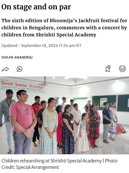 A news article from The Hindu covering our concert with the children from Shristi Special Academy. It was wonderful to see their hard work and talent recognized.