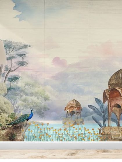 The full-panel view of the wallpaper, illustrating its scale and potential to create an immersive, artistic interior.