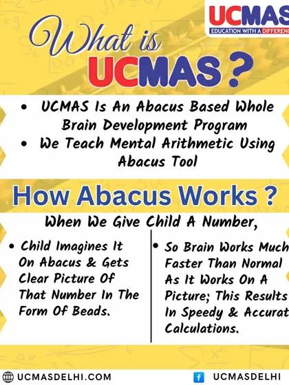 What is UCMAS? This graphic explains our core concept. We use the abacus as a tool for a whole-brain development program, teaching children to visualize numbers and calculate with incredible speed and accuracy.