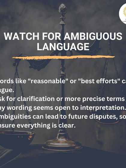 Vague language in a contract, using words like "reasonable" or "best efforts," can lead to future disputes. I advise asking for clarification and more precise terms to ensure the agreement is clear and enforceable.