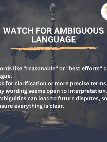 Vague words like "reasonable" or "best efforts" in a contract can lead to future disputes. I always advise clients to ask for clarification and more precise language to ensure all terms are clear and unambiguous.