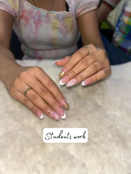 I am always so proud to show off my students' work. This beautiful French manicure with delicate art was created by a student during our hands-on practice session. It’s proof that with the right guidance, you can create professional-quality work.