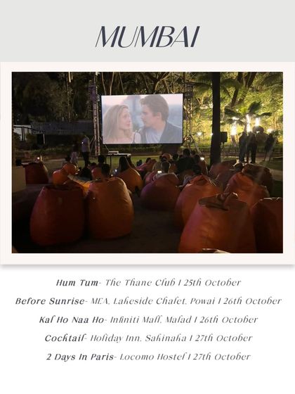 Mumbai's October lineup, with five different movies over one weekend, including 'Before Sunrise' and 'Cocktail'.