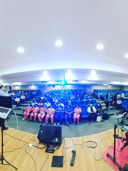 A panoramic view of our performance for the staff at Narayana Health. We cater to audiences of all sizes, from intimate gatherings to large auditoriums.