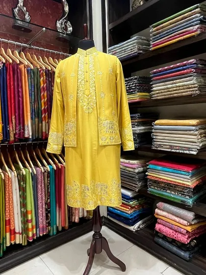 Our kurta pajama sets with exquisitely tailored jackets exude timeless elegance, combining intricate craftsmanship with the finest fabrics.
