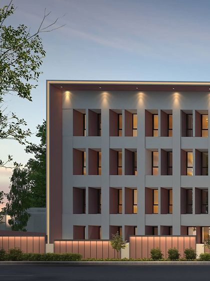 A 3D render of the facade reconstruction for the ITI building in Ashok Nagar.
