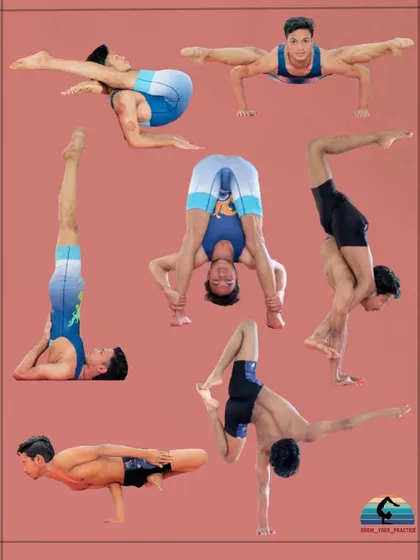 Here’s a glimpse of the variety in my practice, from powerful arm balances to deep stretches and inversions. Each pose is a skill we can build together through daily effort.