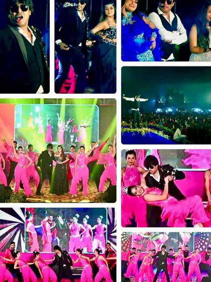 A collage of moments from the Nandigram Pally Utsav. It captures the vibrant colors, the huge crowd, and the dynamic energy of the festival.