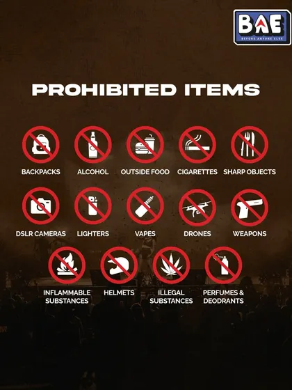 Prohibited Items list for Delhi. Safety and security are paramount. We clearly communicate the rules, including no backpacks, outside food, or professional cameras.