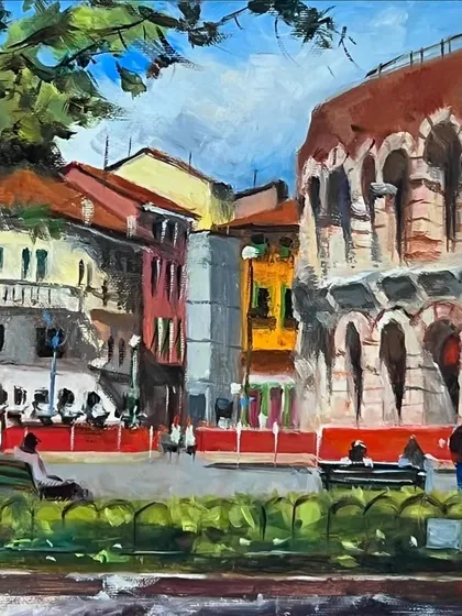 The final version of my Verona oil painting. I'm happy with how the colors and composition came together to capture the feeling of this beautiful Italian city.