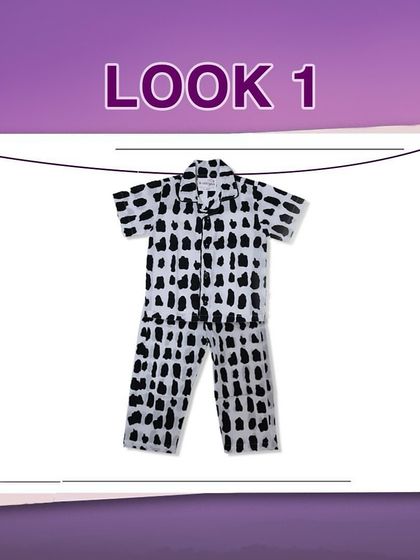 Look 1 from our Summer Night Styles. This shows our complete Rocky print pyjama set, a versatile look for both sleep and lounging.