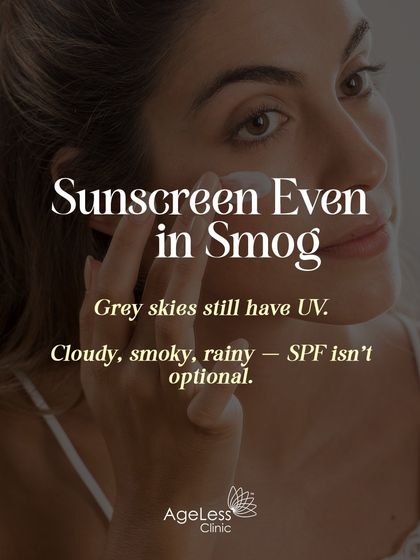 Sunscreen is not optional, even in smog. Grey skies still have UV rays that damage your skin. Whether it's cloudy, smoky, or rainy, SPF is a daily necessity for protecting your skin from premature aging.