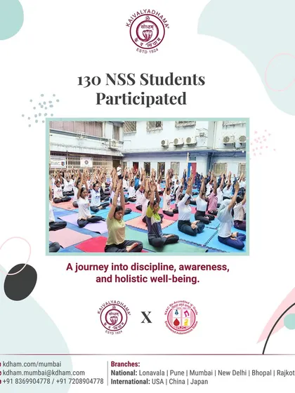 130 NSS students participate in a Common Yoga Protocol training, raising their arms in a unified posture. This event was a journey into discipline, awareness, and holistic well-being for the youth.