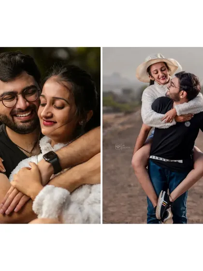 The best photos come from real moments. I love capturing the playful, candid interactions between a couple, like this fun piggyback ride during their casual pre-wedding session.