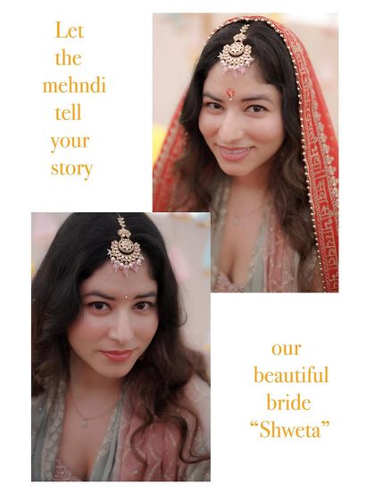 A set of beautiful close-up portraits of the bride during her Mehndi ceremony. These shots highlight her natural beauty, simple makeup, and the traditional maang tikka, telling the story of her day.