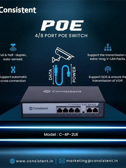Our 4/8 Port POE switch is ideal for powering IP cameras, phones, and access points. It simplifies your network by combining data and power into a single ethernet cable, reducing cable clutter and installation costs.