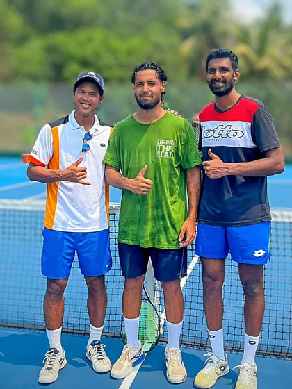 Our trainees Aaryan Vij and Aarjun Pandit at a 10-day camp in Goa, learning from Indian tennis legends Somdev Devvarman and Prajnesh Gunneswaran.