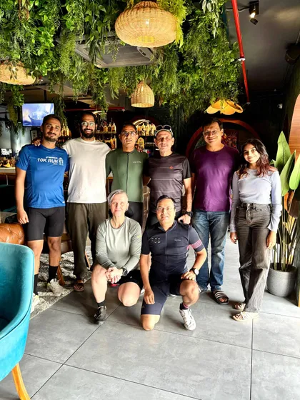 Post-ride breakfast is a tradition. Here's the group refueling after a morning spin.