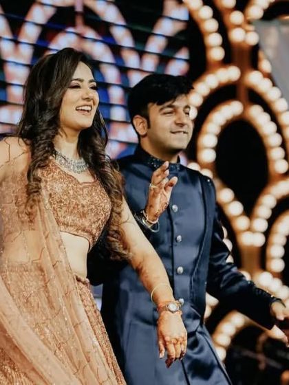 Another joyful moment from a couple's sangeet performance. We focus on choreography that feels natural and brings out the genuine smiles and laughter between the couple.