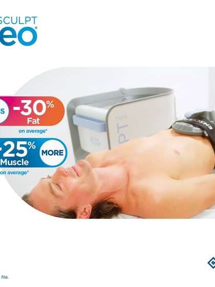 This graphic clearly illustrates the dual benefit of Emsculpt NEO: an average of 30% less fat and 25% more muscle in the treated area. It's a two-in-one procedure that delivers remarkable results.