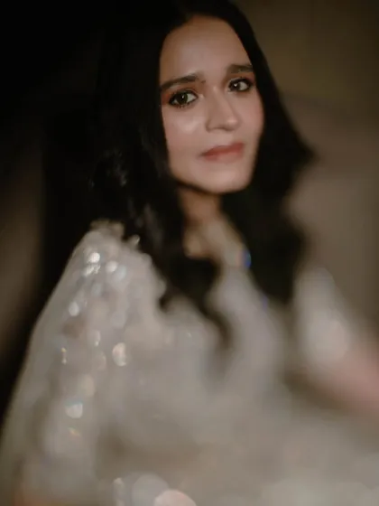 A soft-focus, dreamy portrait of the bride. This artistic shot creates a beautiful, ethereal mood.