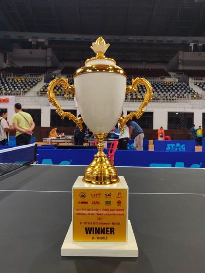 A close-up of the National Championship trophy.