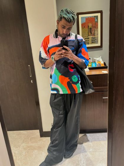 A colorful shirt for a colorful night. Another pre-gig fit check.