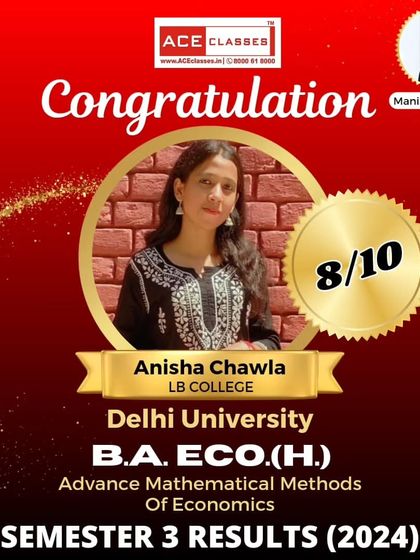 Anisha Chawla from LB College scored a great 8/10 in her Semester 3 exams for Advance Mathematical Methods of Economics.