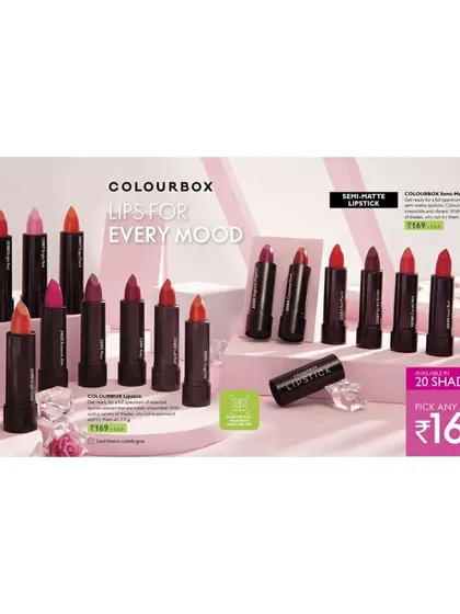 A clean, organized product shot for the Colourbox lipstick range, displaying 20 different shades. This is an example of my catalogue and e-commerce photography, designed to show product variety clearly and attractively.