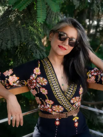 Feeling confident and relaxed in this floral jumpsuit.