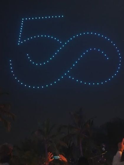 The number '50' formed by our drones, with an infinity symbol woven in to represent the timeless legacy of the Taj brand during their golden jubilee event in Goa.
