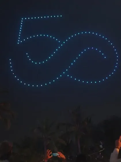 The number '50' formed by our drones, with an infinity symbol woven in to represent the timeless legacy of the Taj brand during their golden jubilee event in Goa.
