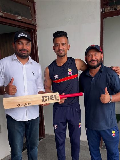 With the team at the Ciel cricket bat factory in Meerut after getting my new, custom engraved bat. A great bat gives a player immense confidence.