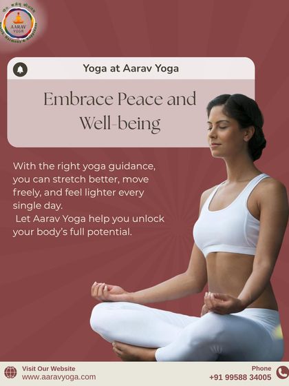 "Embrace Peace and Well-being." This image of a woman in a meditative pose reinforces our message that with the right guidance, you can move freely and feel lighter every single day.